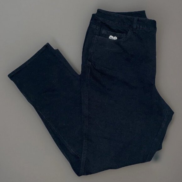 QUACKER FACTORY DREAM JEANNES Size 16 Black NWT Jeans Straight Rhinestones - Picture 1 of 3